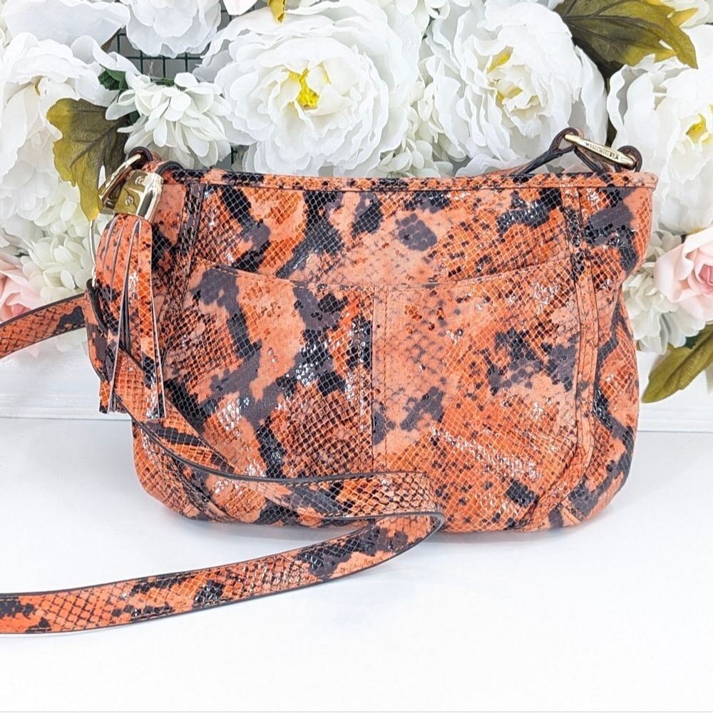 b. makowsky Orange & Black Snakeskin Crossbody with Tassel